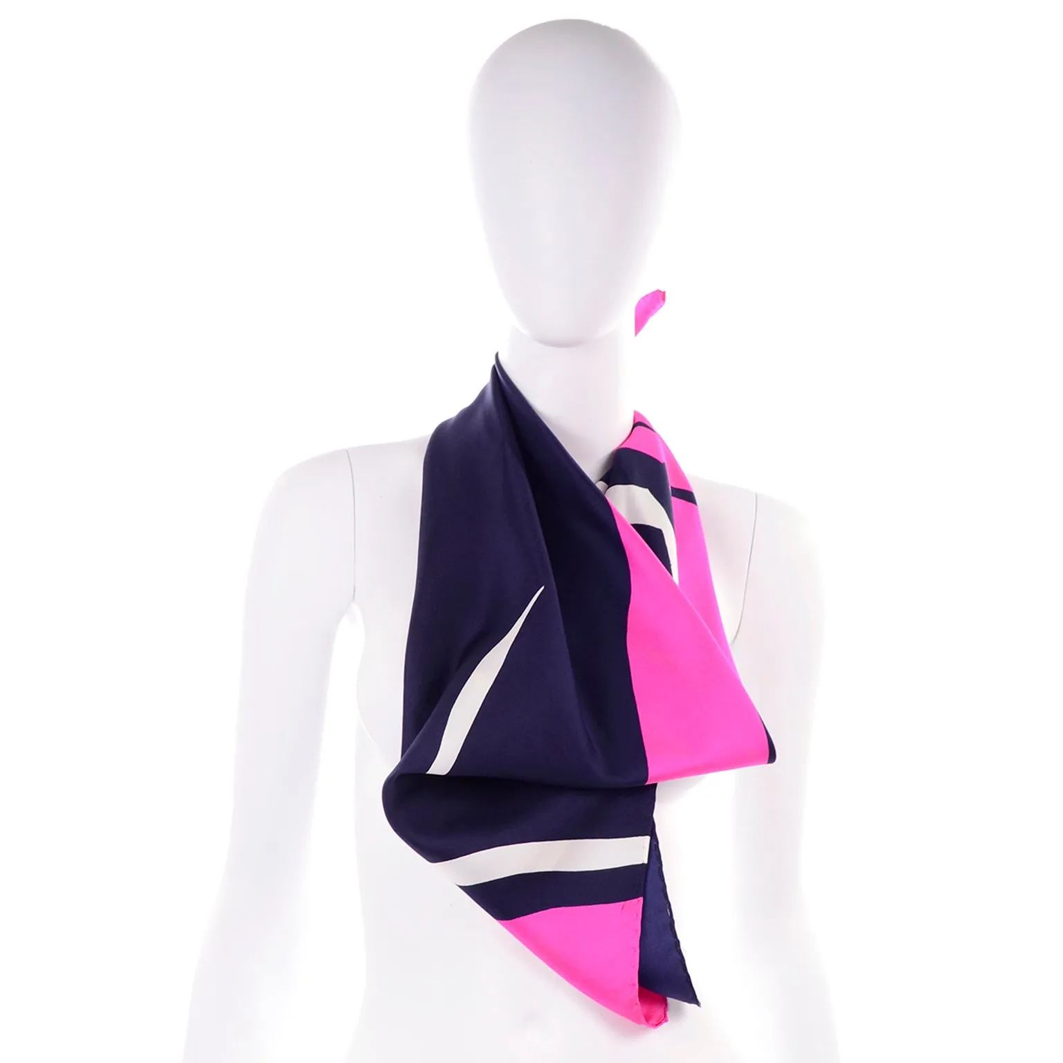 1980s Christian Dior Hot Pink & Navy Blue Silk Floral Scarf