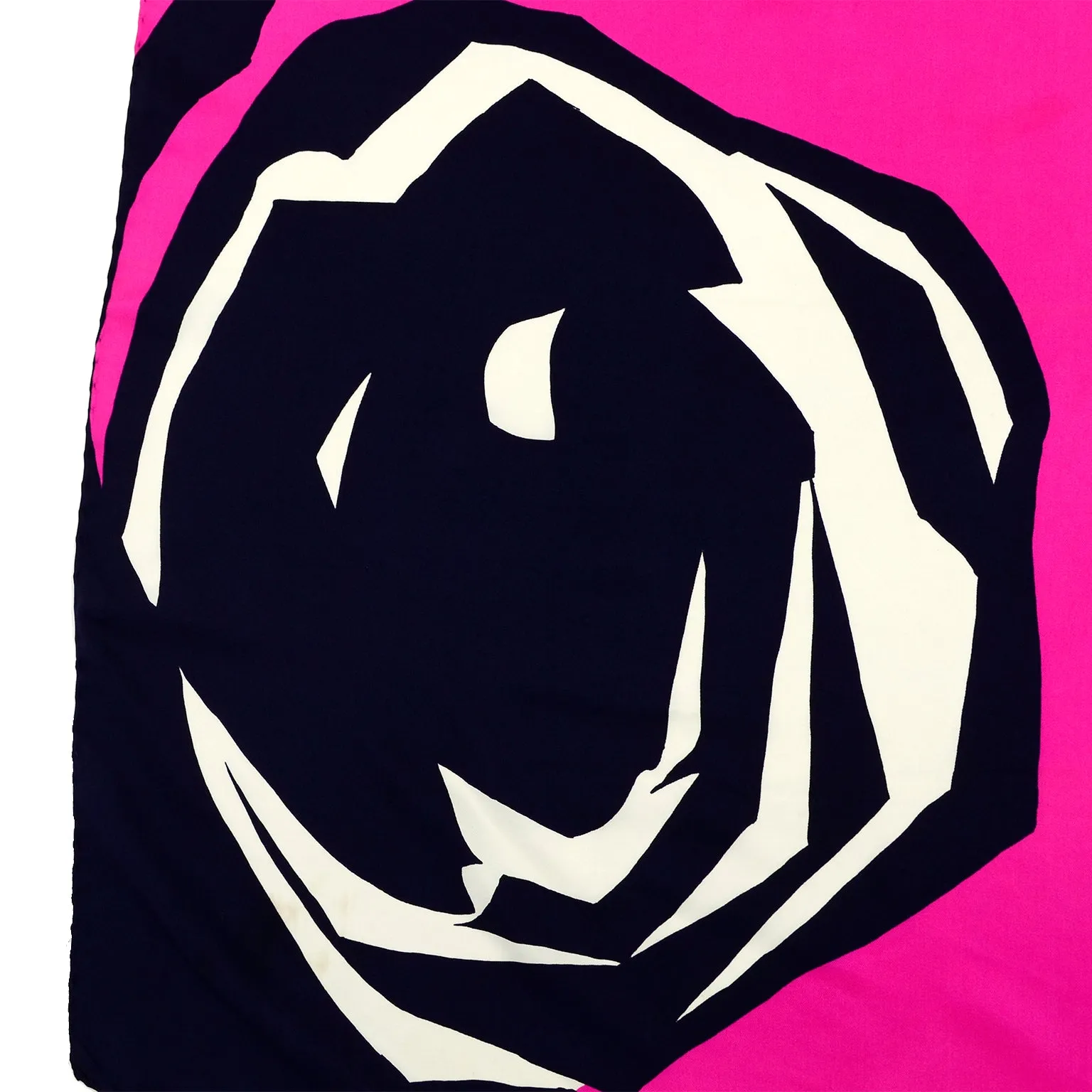 1980s Christian Dior Hot Pink & Navy Blue Silk Floral Scarf