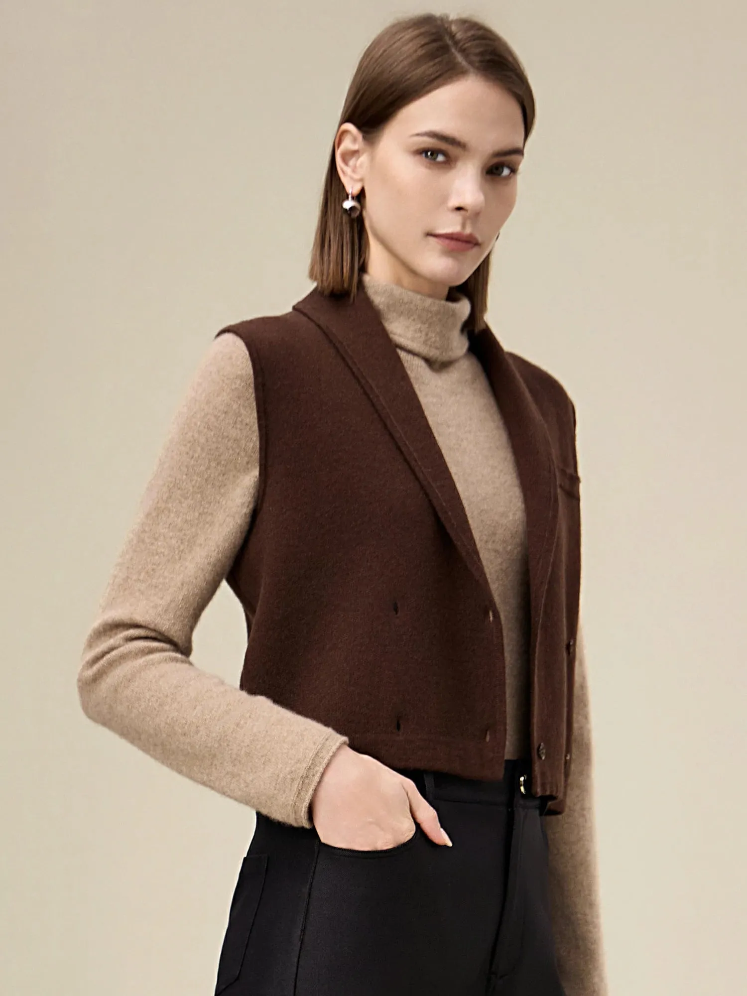 Amoretu 100% Wool Double Breasted Sleeveless Knit Vest