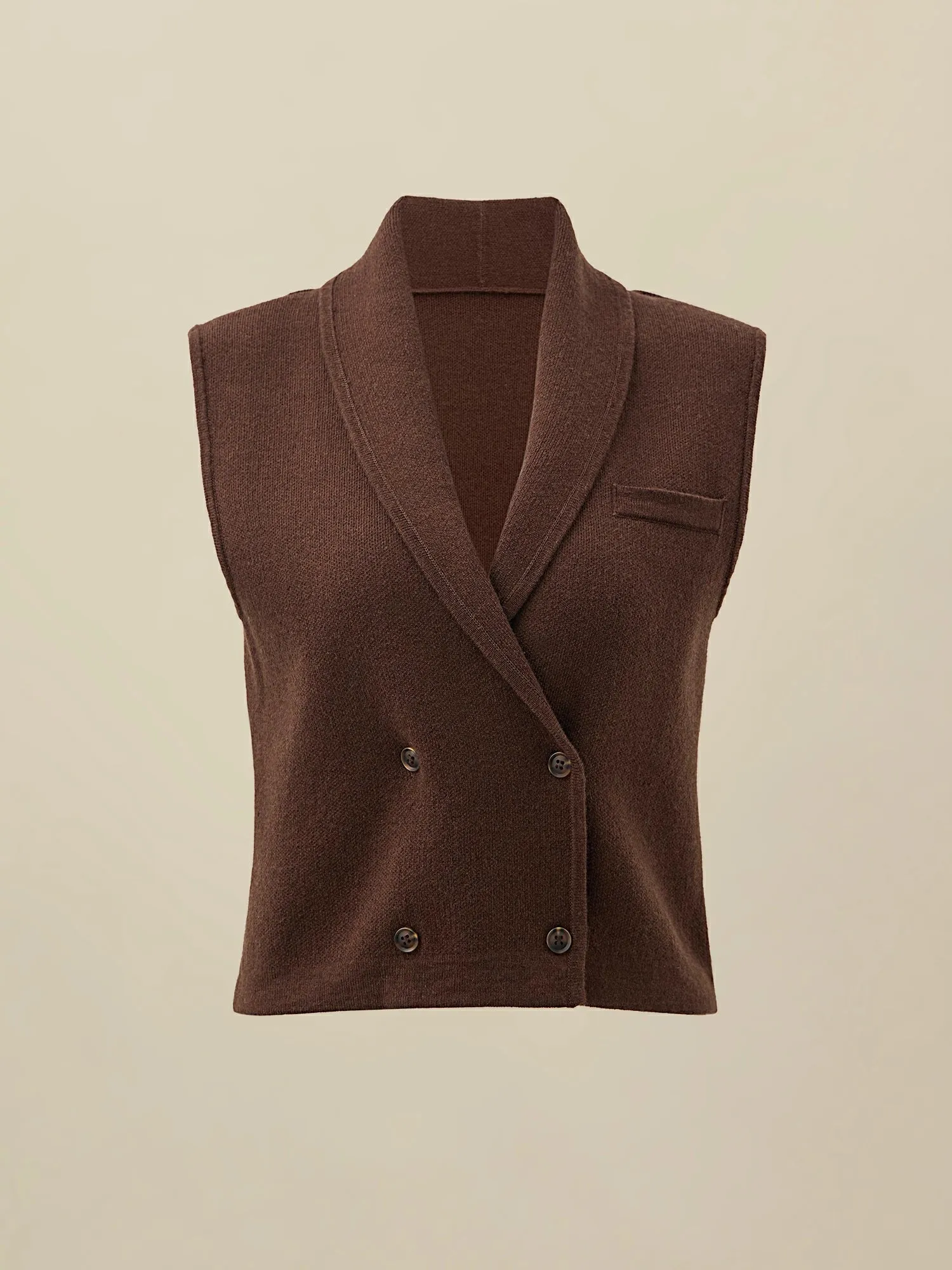 Amoretu 100% Wool Double Breasted Sleeveless Knit Vest