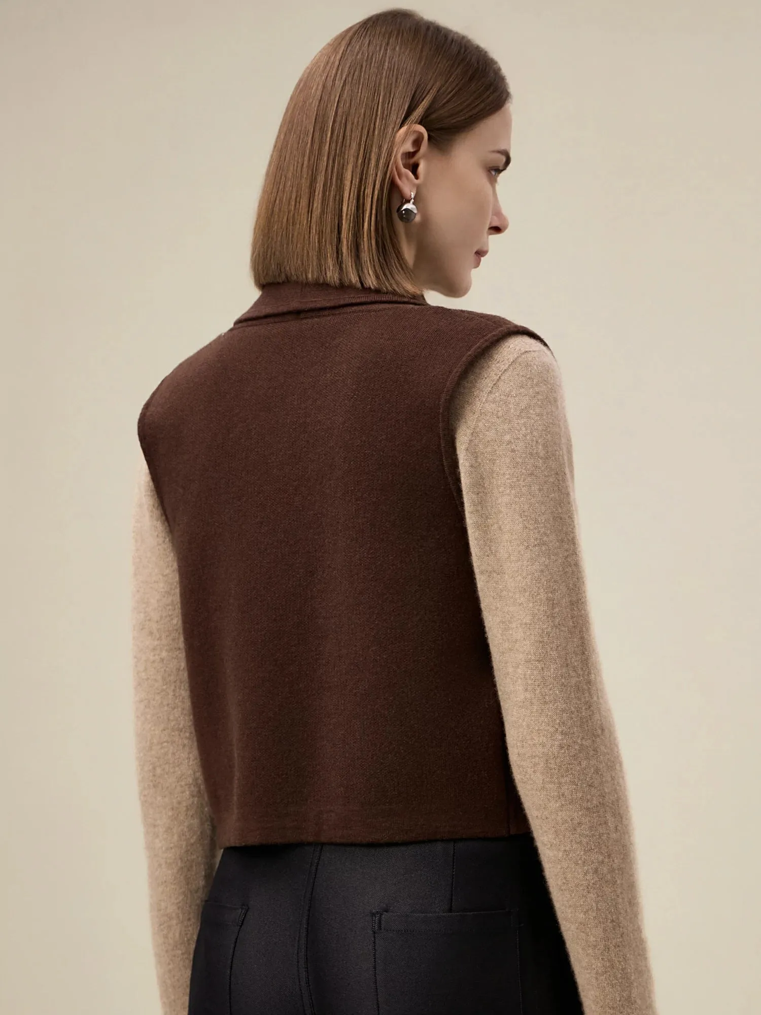 Amoretu 100% Wool Double Breasted Sleeveless Knit Vest