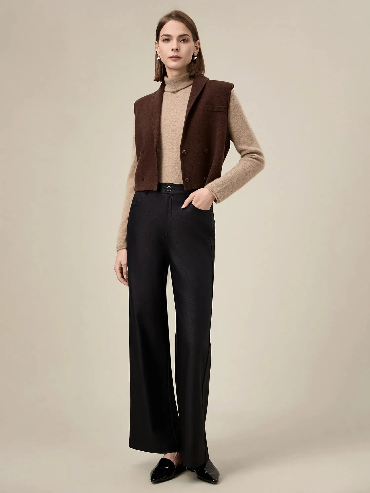 Amoretu 100% Wool Double Breasted Sleeveless Knit Vest