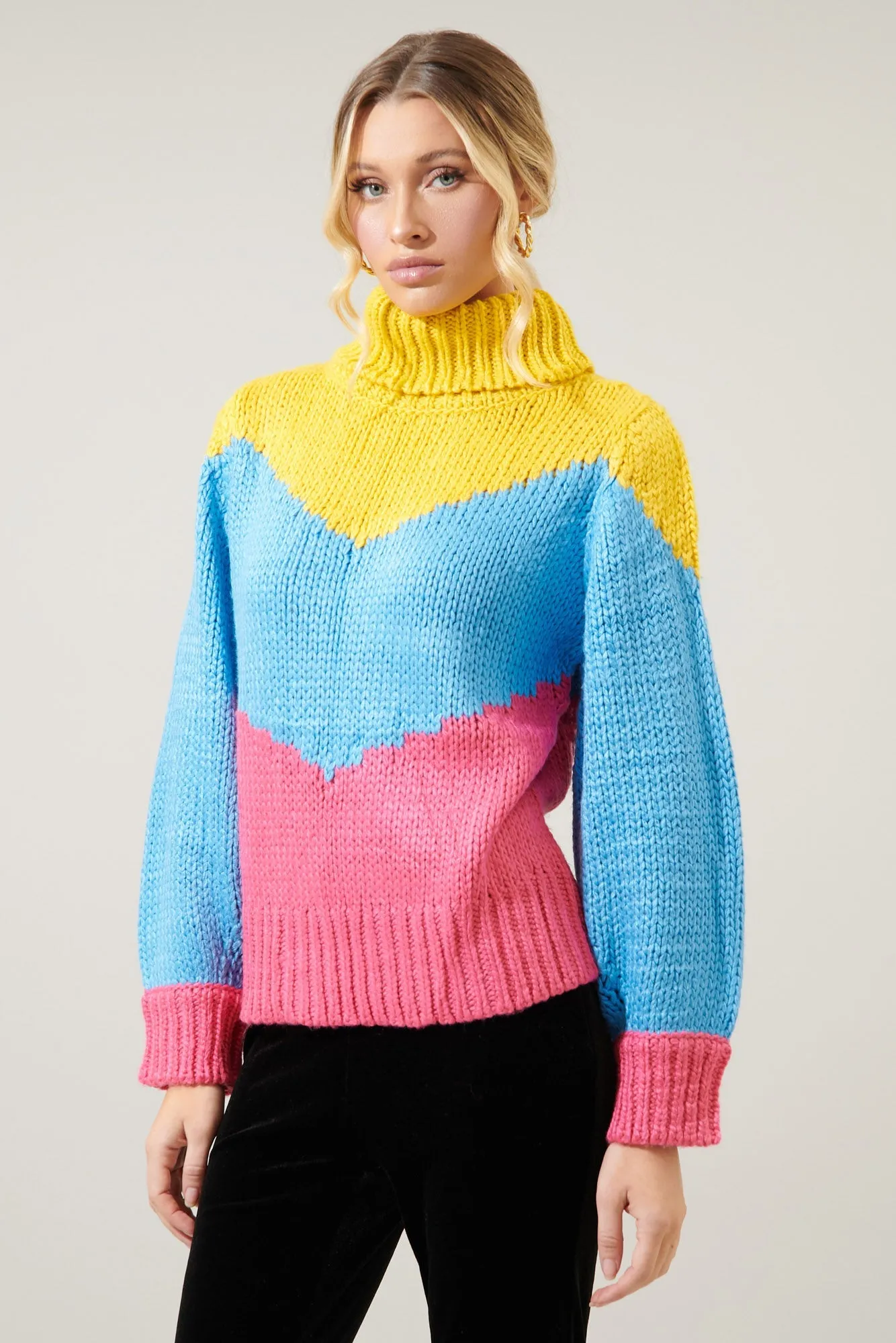 Ashbury Chunky Color Block Turtleneck Sweater