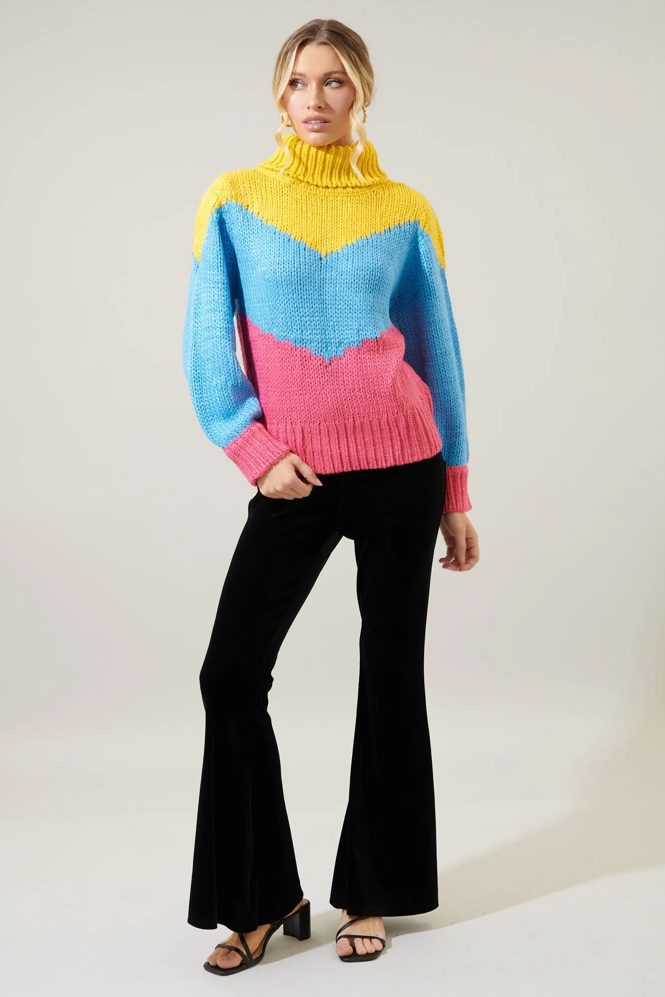 Ashbury Chunky Color Block Turtleneck Sweater