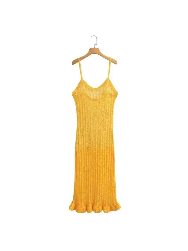 Autumn Hollow Out Cutout Out  Knitted Backless Sling Dress