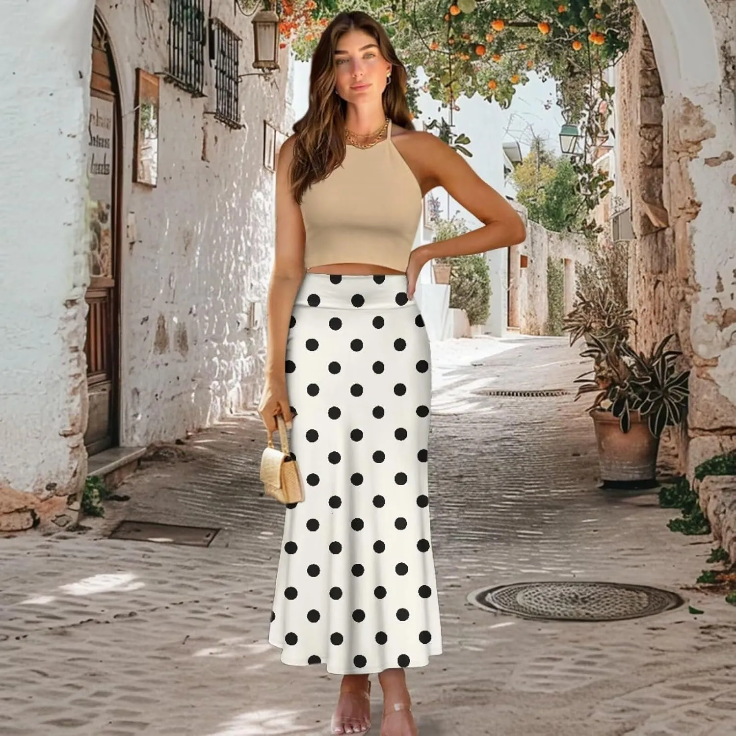 Biyejit Bodycon Maxi Skirts for Women, Foldover High Waist Flowy Pencil Long Skirts High Waist Floor Length Plus Size