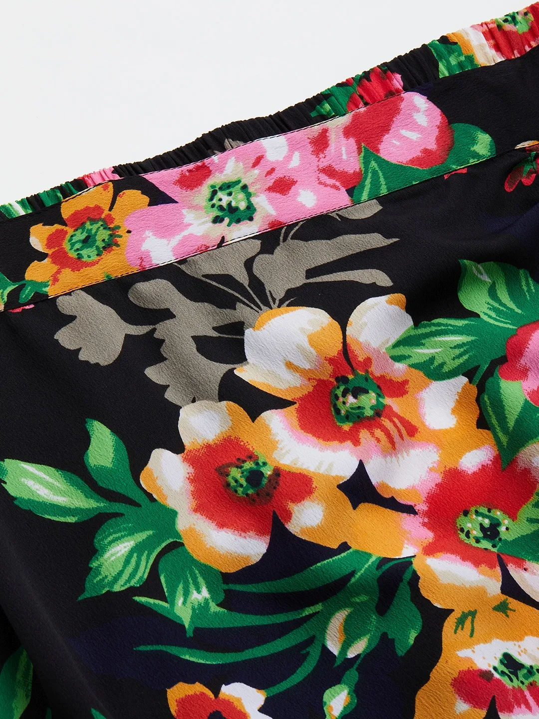 Black & Pink Floral Printed Maxi Flared Skirt