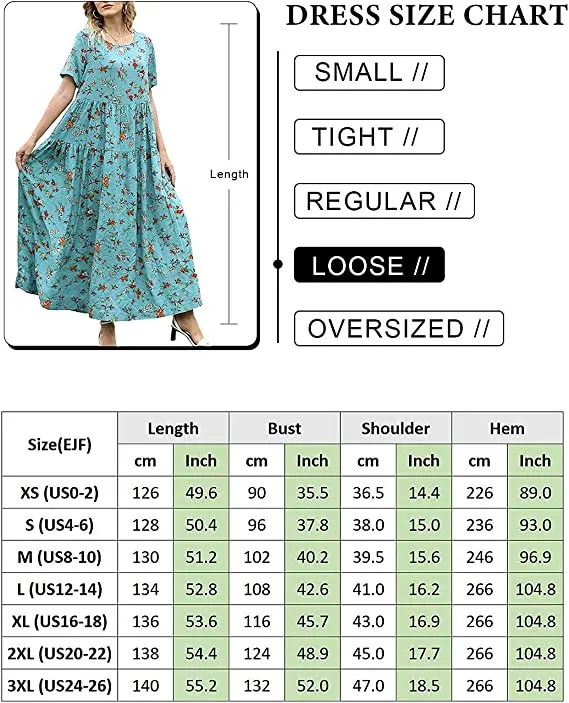 Blue White Dresses Casual Plus Size Bohemian Short Sleeve Floral Long Maxi Summer Beach Swing Dress/Pockets - YESNO