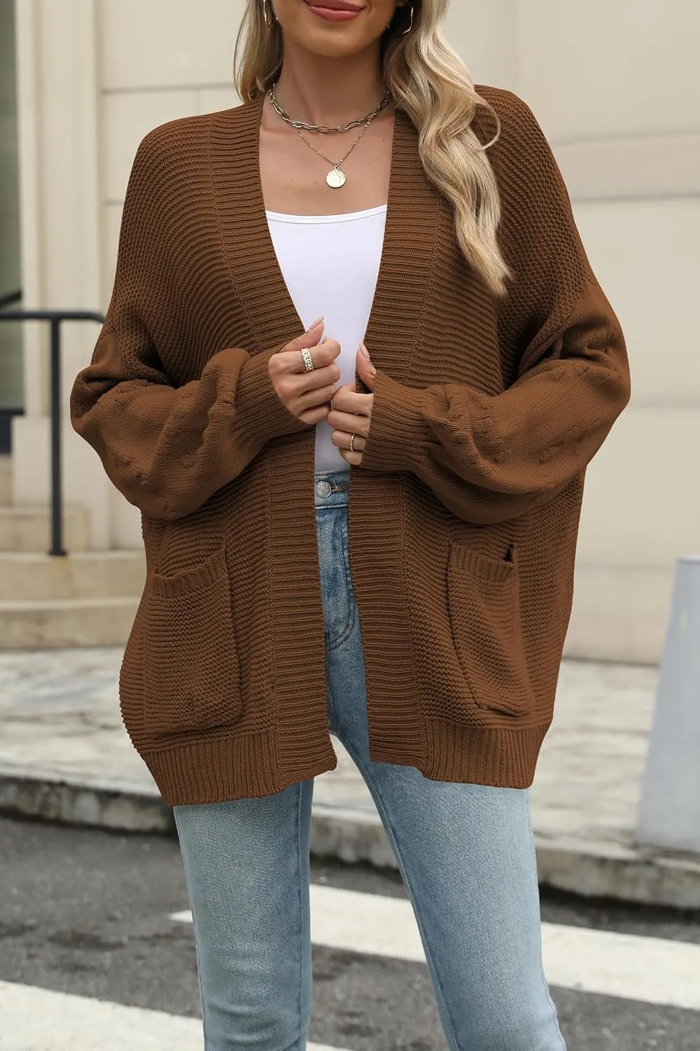 Cakulo Womens 2025 Oversized Chunky Cardigan Sweaters Fall Fashion Open Front Knit Long Sleeve Pockets Cardigans