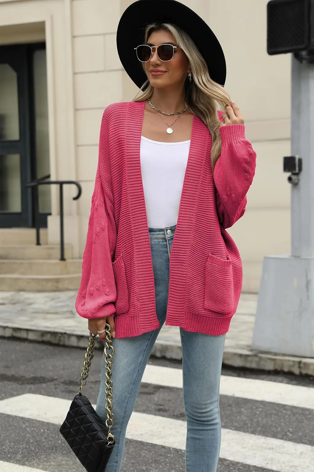 Cakulo Womens 2025 Oversized Chunky Cardigan Sweaters Fall Fashion Open Front Knit Long Sleeve Pockets Cardigans