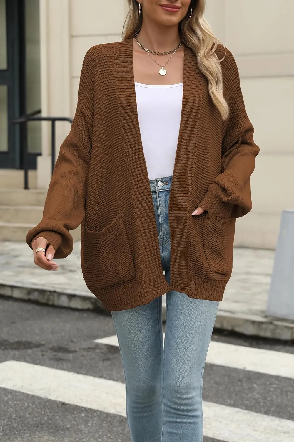 Cakulo Womens 2025 Oversized Chunky Cardigan Sweaters Fall Fashion Open Front Knit Long Sleeve Pockets Cardigans