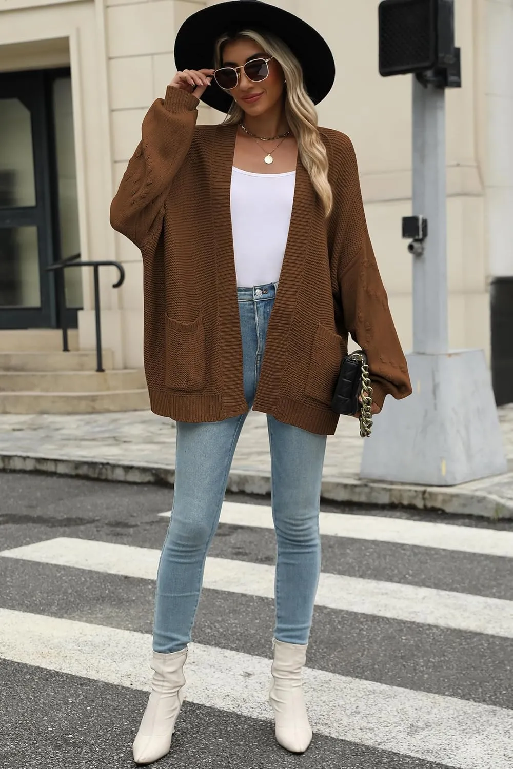 Cakulo Womens 2025 Oversized Chunky Cardigan Sweaters Fall Fashion Open Front Knit Long Sleeve Pockets Cardigans