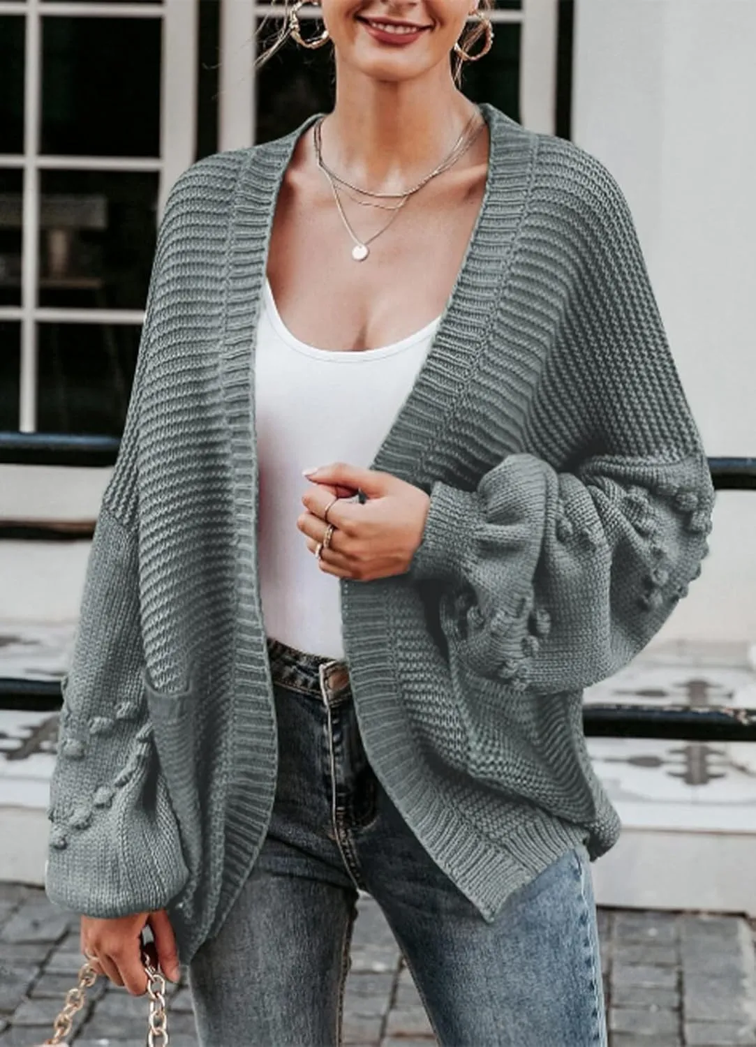 Cakulo Womens 2025 Oversized Chunky Cardigan Sweaters Fall Fashion Open Front Knit Long Sleeve Pockets Cardigans