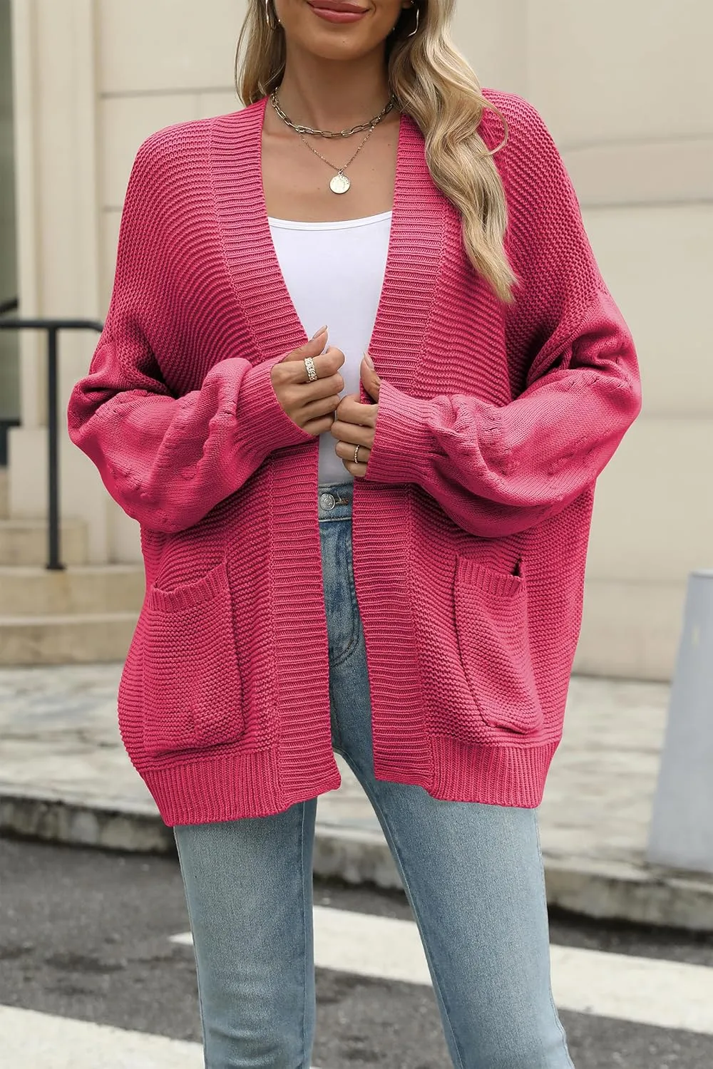 Cakulo Womens 2025 Oversized Chunky Cardigan Sweaters Fall Fashion Open Front Knit Long Sleeve Pockets Cardigans