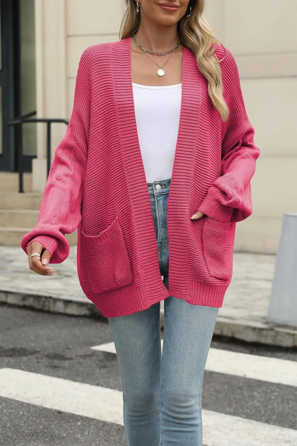 Cakulo Womens 2025 Oversized Chunky Cardigan Sweaters Fall Fashion Open Front Knit Long Sleeve Pockets Cardigans
