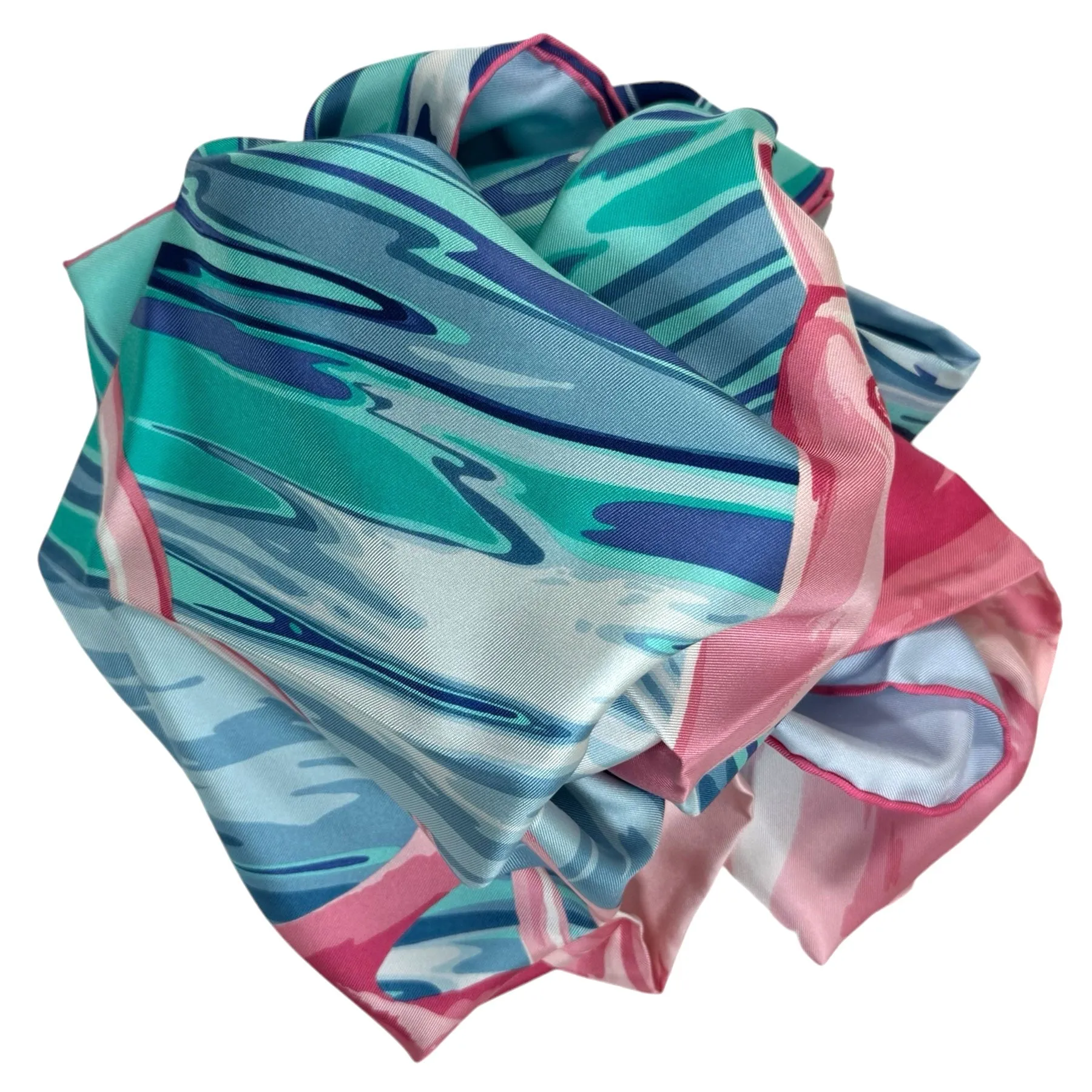 Chopard Scarf Blue Seafoam Pink Flamingo Design - Twill Silk Square Foulard