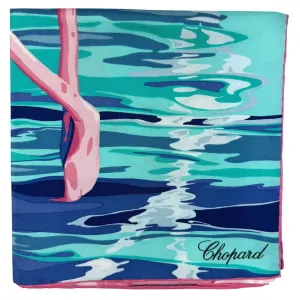 Chopard Scarf Blue Seafoam Pink Flamingo Design - Twill Silk Square Foulard