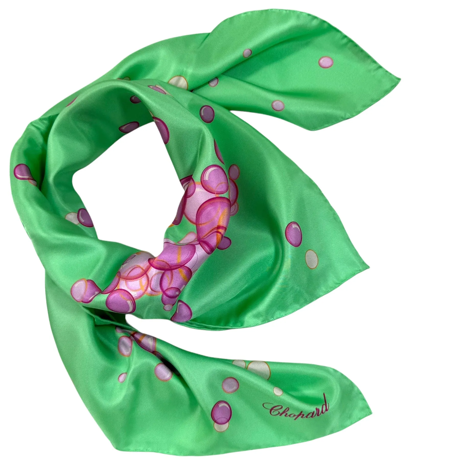 Chopard Scarf Mint Pink Happy Bubbles - Twill Silk Square Foulard SALE
