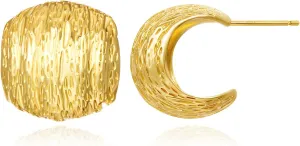 Cicy Bell 18k Gold Plated Chunky Earrings for Women Minimalist Textured Vintage Large Statement Earrings Trendy Studs Jewelry Gifts