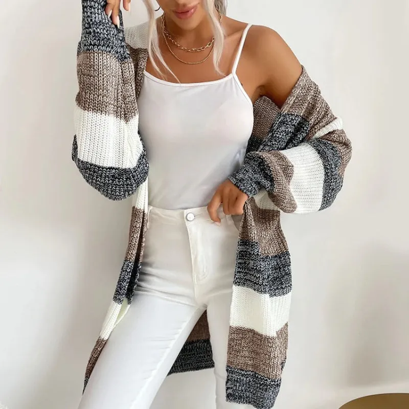 Cozy Long Sleeve Patchwork Style Knitted Winter Outdoor Cardigans