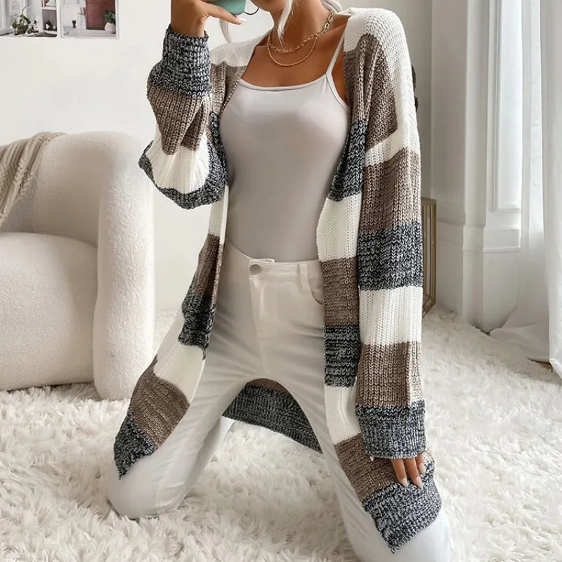 Cozy Long Sleeve Patchwork Style Knitted Winter Outdoor Cardigans