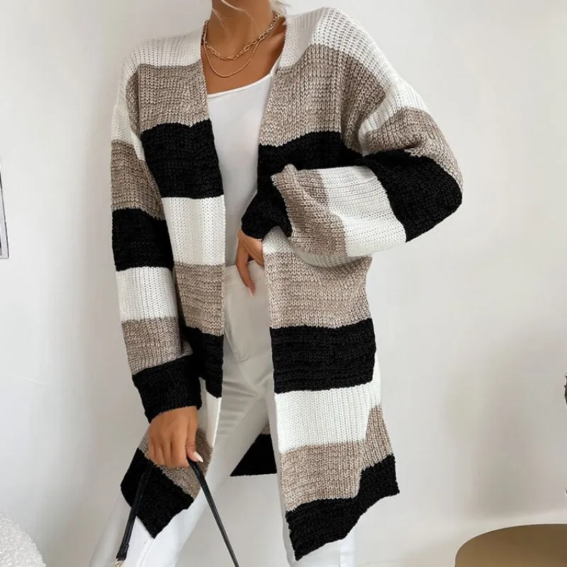Cozy Long Sleeve Patchwork Style Knitted Winter Outdoor Cardigans