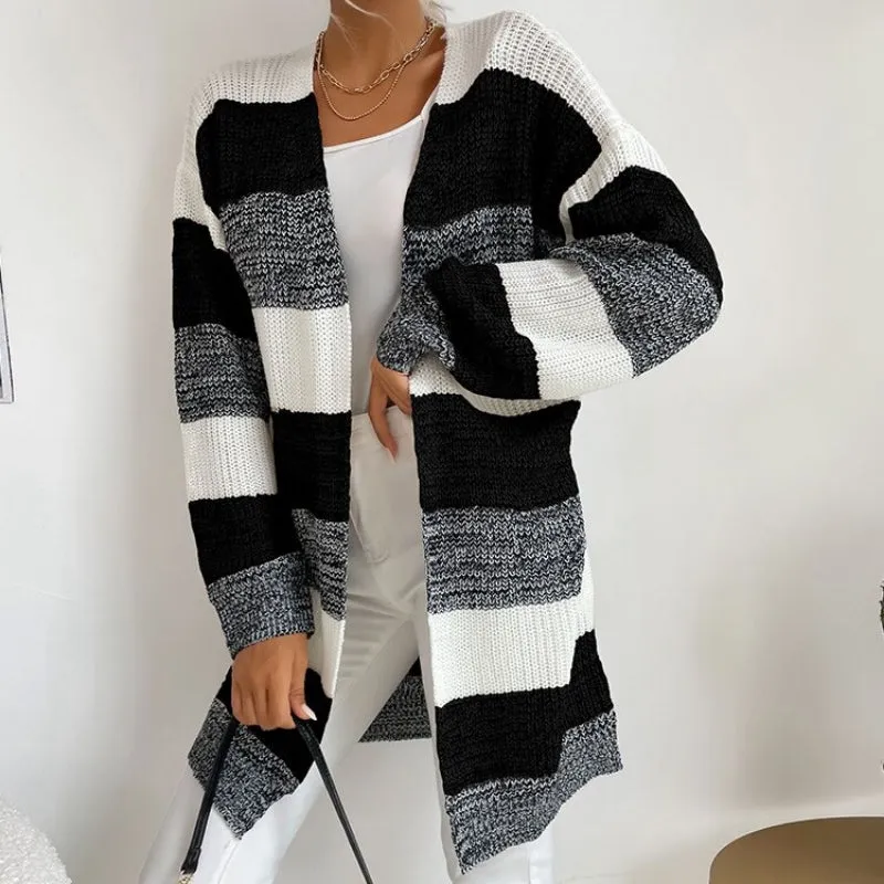 Cozy Long Sleeve Patchwork Style Knitted Winter Outdoor Cardigans