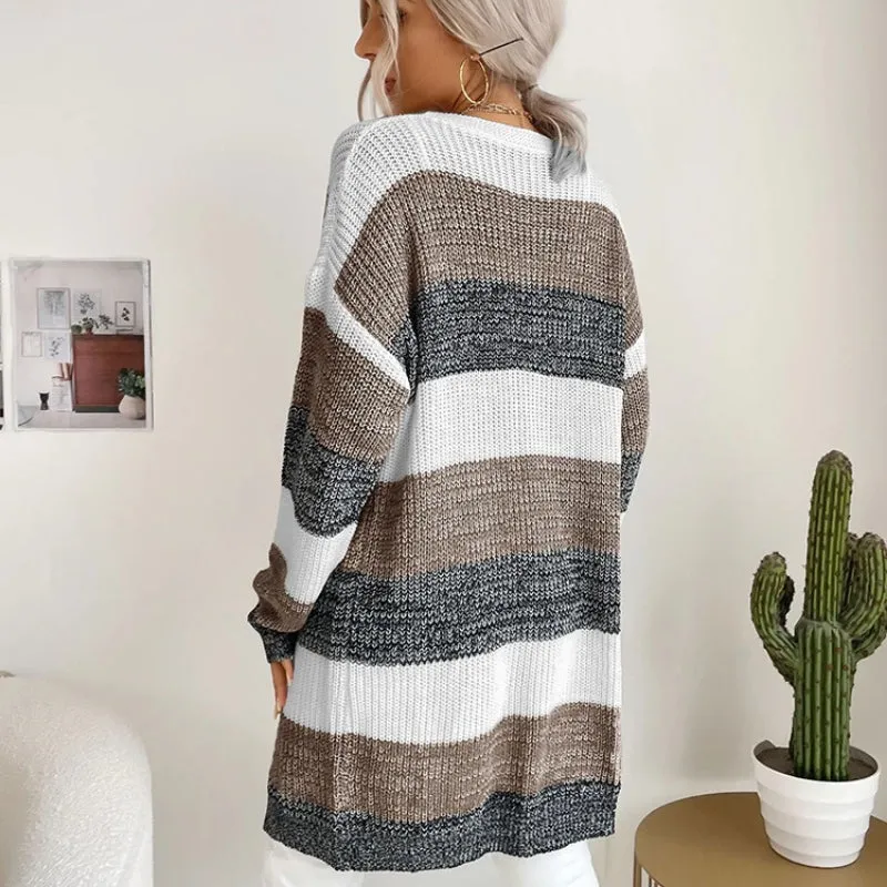 Cozy Long Sleeve Patchwork Style Knitted Winter Outdoor Cardigans