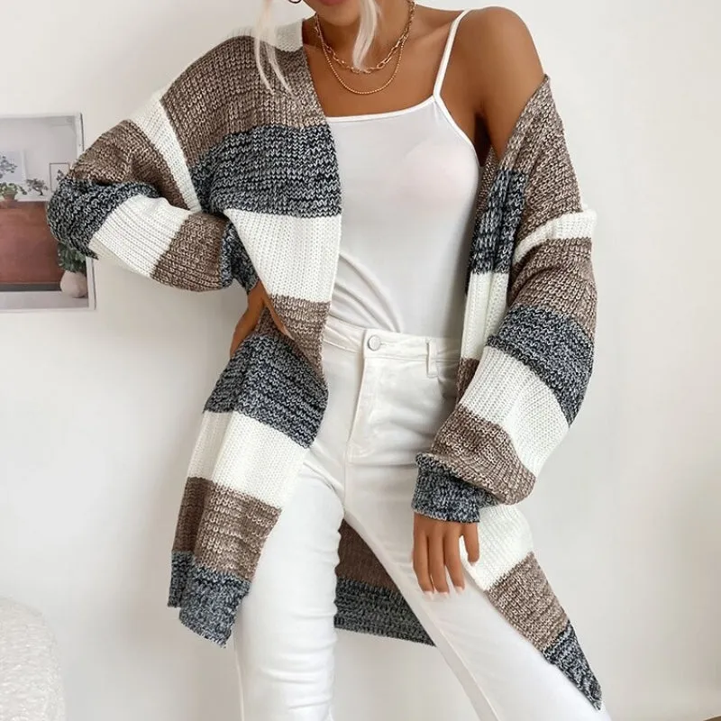 Cozy Long Sleeve Patchwork Style Knitted Winter Outdoor Cardigans