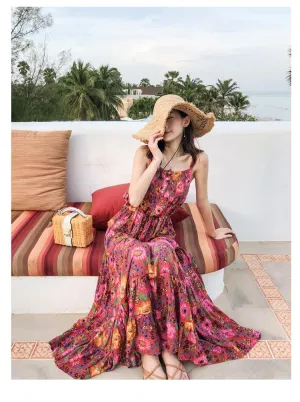 DAISY -  Boho Floral Print Maxi Skirt