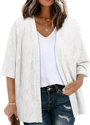 Eytino Plus Size Cardigan for Women Half Sleeve Knitted Jacquard Summer Kimono Cover up Tops(1X-5X)