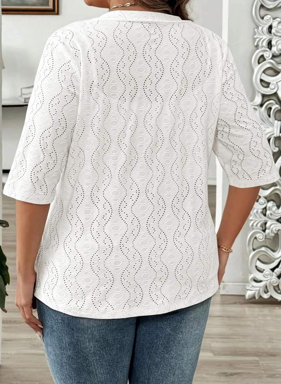 Eytino Plus Size Cardigan for Women Half Sleeve Knitted Jacquard Summer Kimono Cover up Tops(1X-5X)