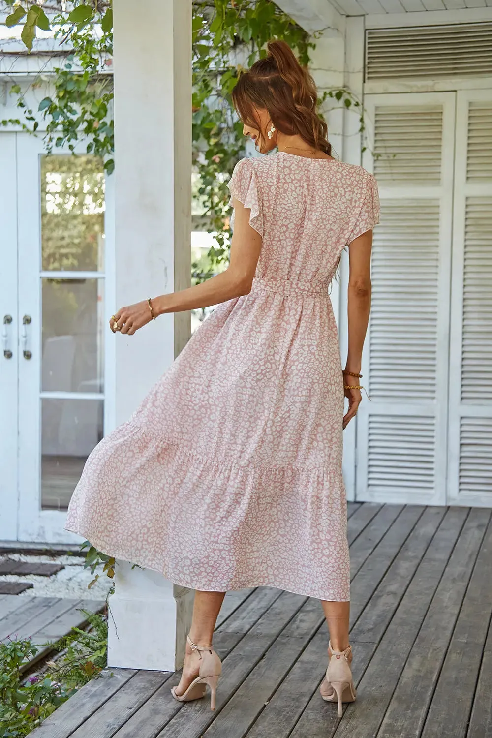 Floral Wrap V Neck Hem A-Line Bohemian Maxi Dresses