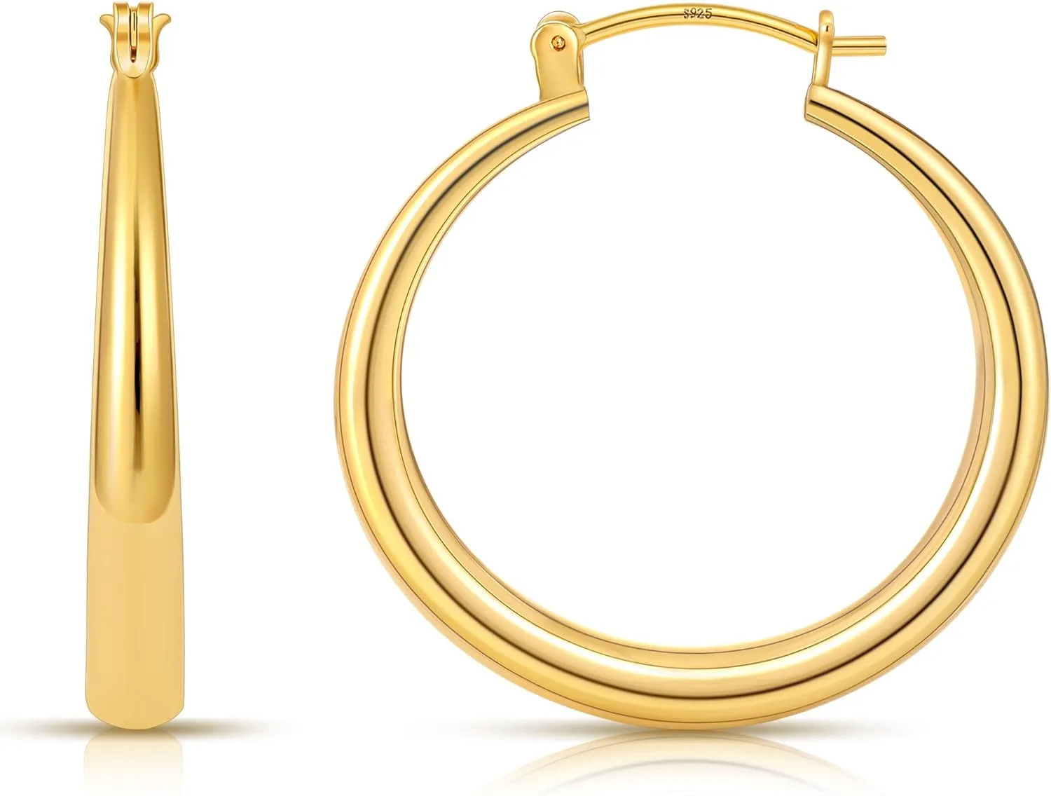 Gacimy Gold Hoop Earrings for Women 14K Real Gold Plated, Chunky Gold Hoops with 925 Sterling Silver Post Thick Lightweight Hoops
