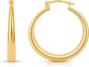 Gacimy Gold Hoop Earrings for Women 14K Real Gold Plated, Chunky Gold Hoops with 925 Sterling Silver Post Thick Lightweight Hoops