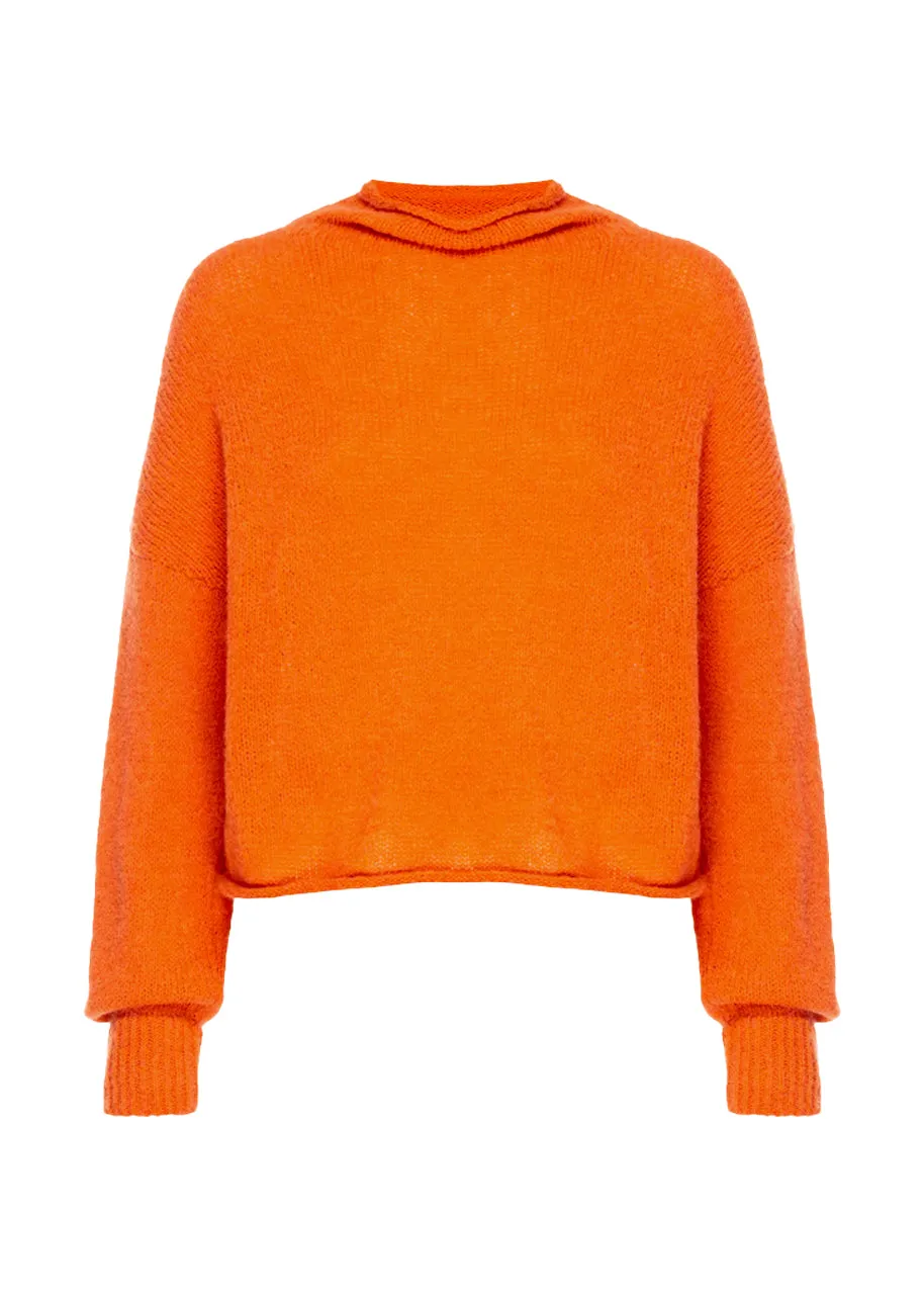 Galen roll neck cropped turtleneck sweater in tangerine