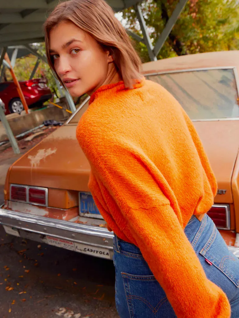 Galen roll neck cropped turtleneck sweater in tangerine