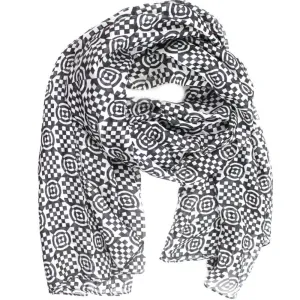 Geometric Print Silk Scarf-Black & White