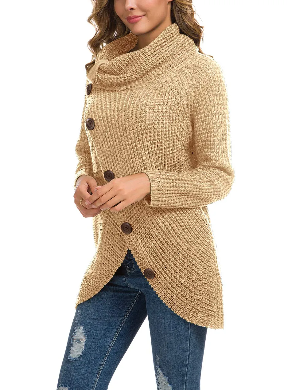 GRECERELLE Womens Turtleneck Sweaters 2024 Fall Chunky Long Sleeve Asymmetric Knit Pullover Sweaters