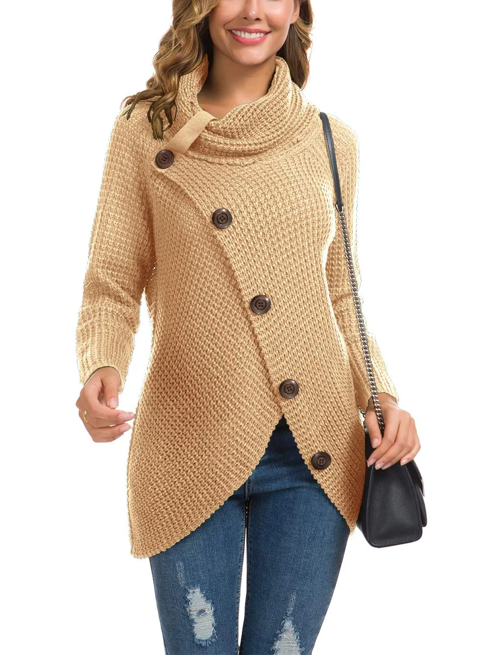 GRECERELLE Womens Turtleneck Sweaters 2024 Fall Chunky Long Sleeve Asymmetric Knit Pullover Sweaters