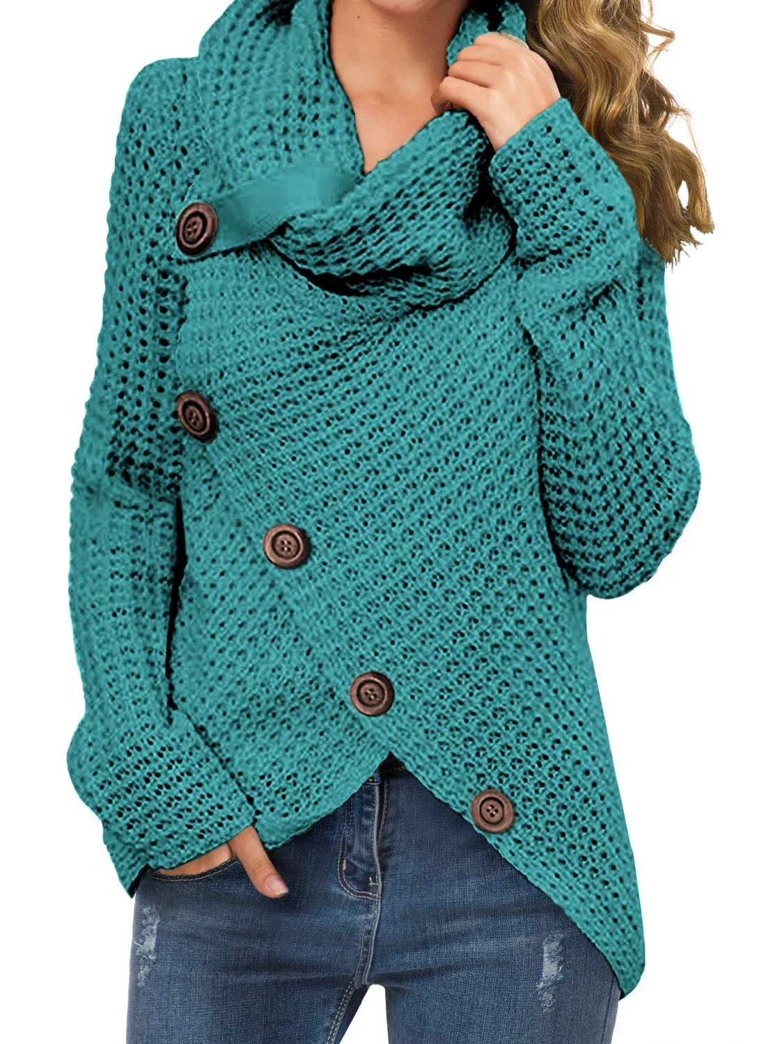 GRECERELLE Womens Turtleneck Sweaters 2024 Fall Chunky Long Sleeve Asymmetric Knit Pullover Sweaters
