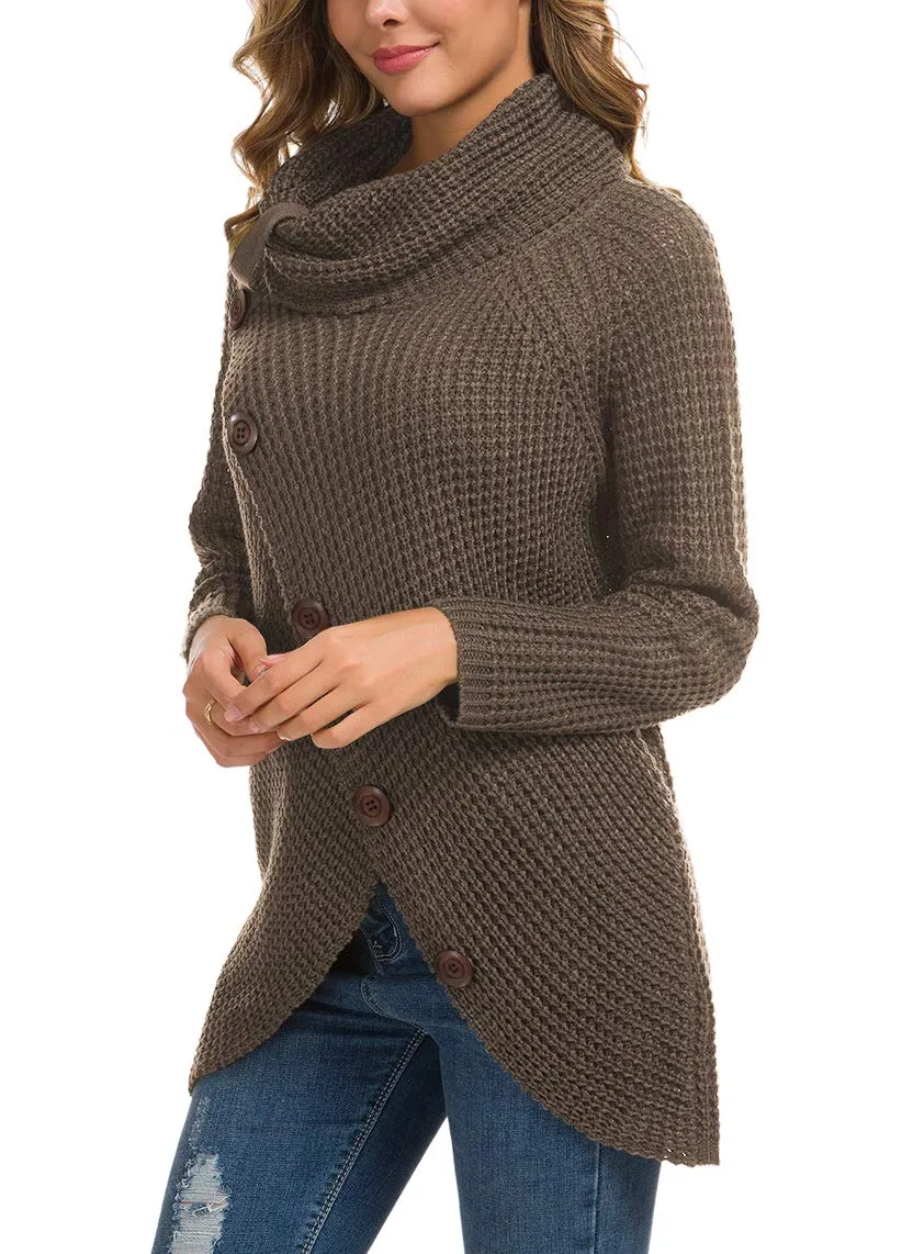 GRECERELLE Womens Turtleneck Sweaters 2024 Fall Chunky Long Sleeve Asymmetric Knit Pullover Sweaters