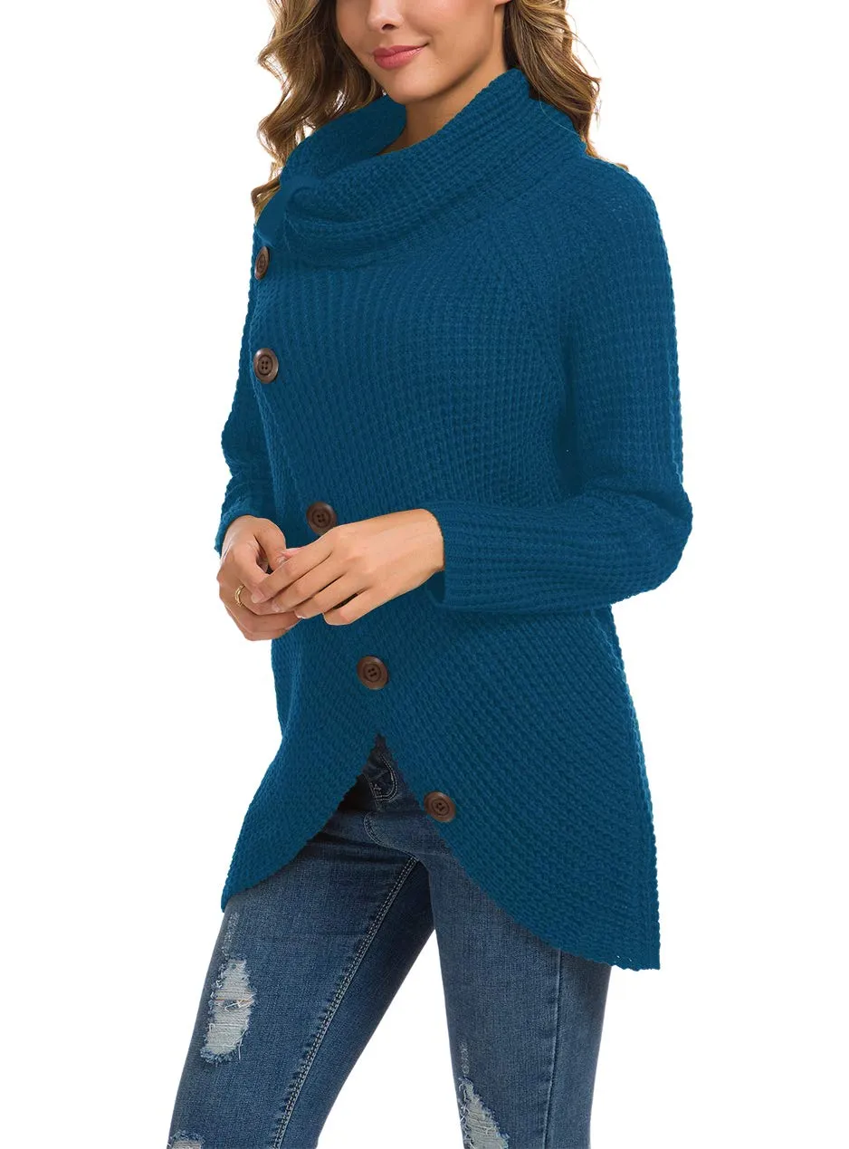 GRECERELLE Womens Turtleneck Sweaters 2024 Fall Chunky Long Sleeve Asymmetric Knit Pullover Sweaters