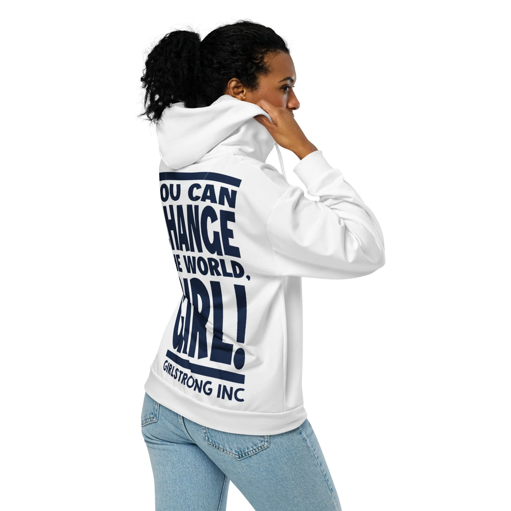 GS GRAPHIX ZIP HOODIE WHITE - YOU CAN CHANGE THE WORLD, GIRL!