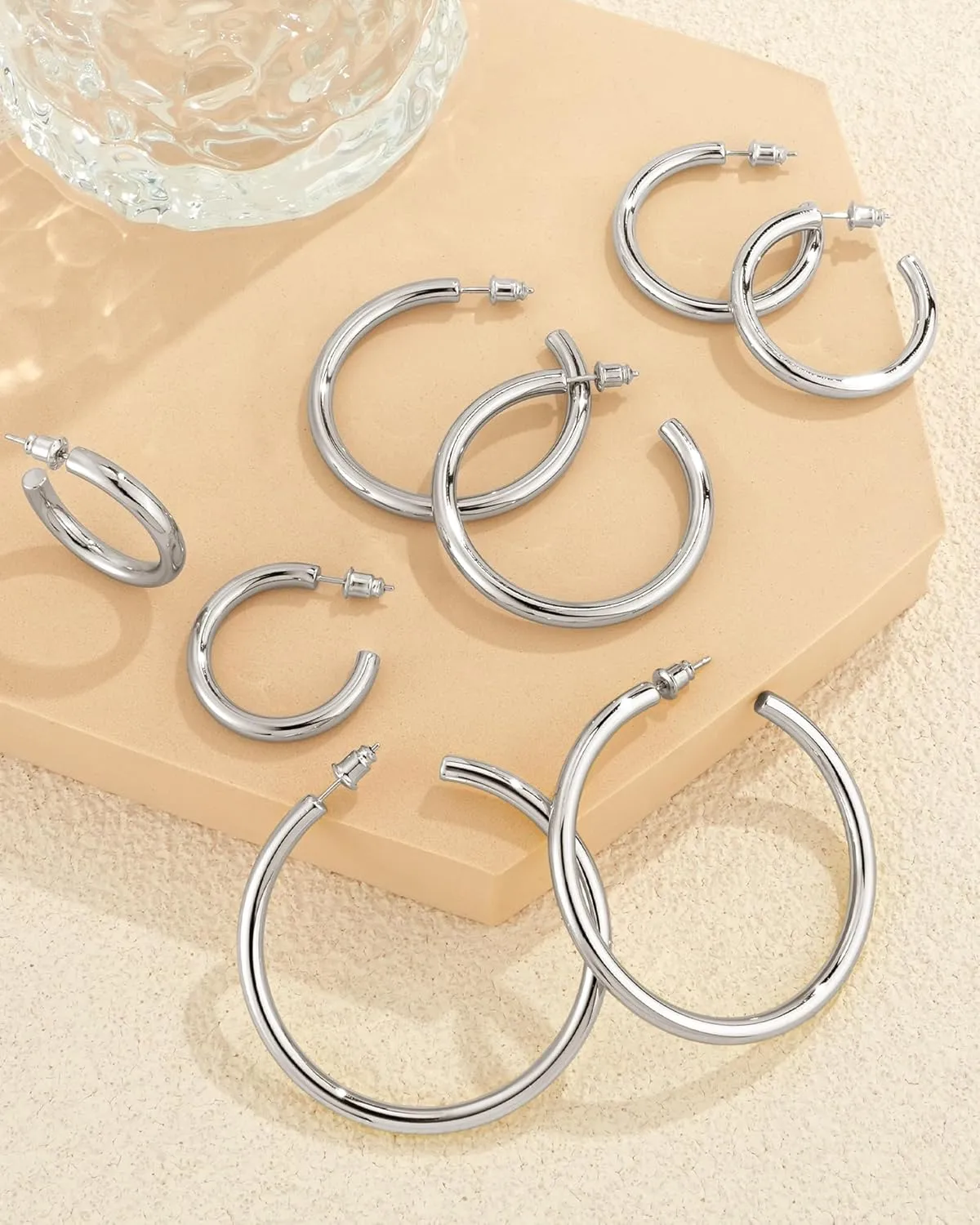 Howoo Chunky Hoops High Polished Hoop Earrings for Women