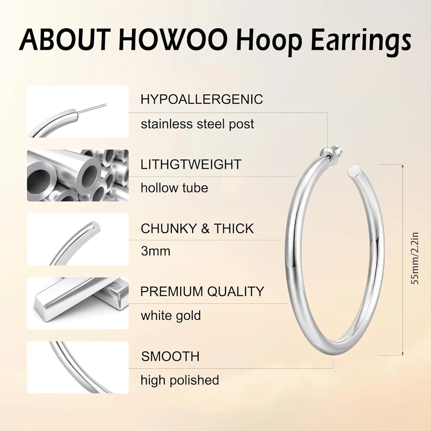 Howoo Chunky Hoops High Polished Hoop Earrings for Women