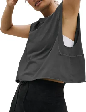 HUGOOME Women Workout Tank Tops Oversized Crop Sleeveless Tee Loose Fit Boxy Basic Yoga Active Summer T Shirts Gym 2025