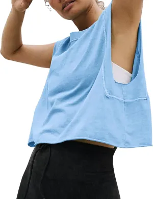 HUGOOME Women Workout Tank Tops Oversized Crop Sleeveless Tee Loose Fit Boxy Basic Yoga Active Summer T Shirts Gym 2025