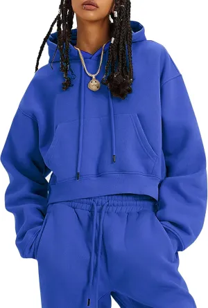 Kissonic Women's Fleece Jogger Sets 2 Pieces Sweatsuits Outfits Crop Top Hoodies Jogger Pants