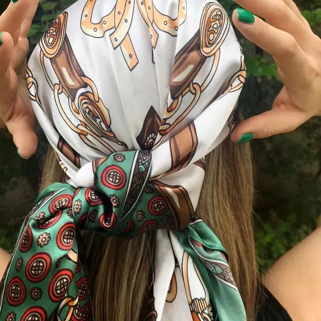 Large Hijab Scarves For Women Fashion Print Silk Satin 90cm